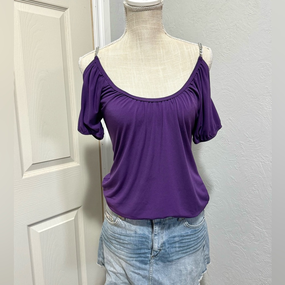 Sixteen Y2K Purple Cold Shoulder Vintage Blouse Women’s Top Size Small